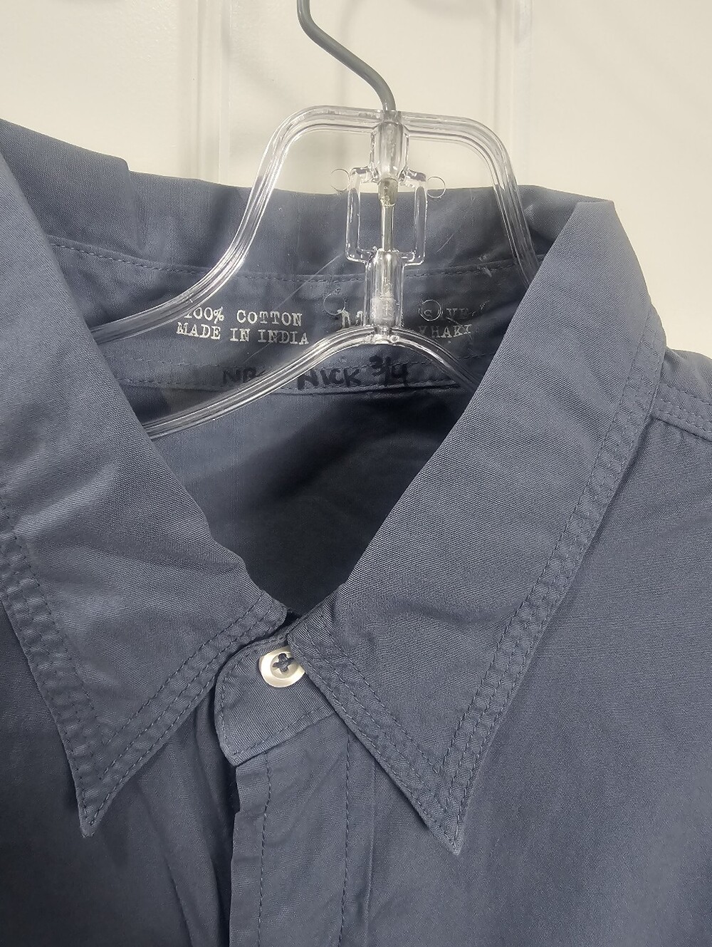 Save Khaki Blue Grey Mens Long Sleeve Button Down 100% Cotton Egypt Made Medium - Picture 3 of 6